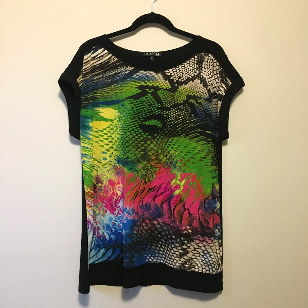 Vintage Picadilly Neon Reptilian Psychedelic Rave Top Pink Green Cyberpunk XL